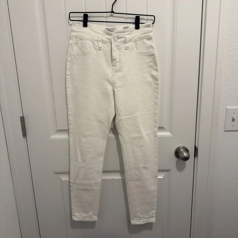 Kancan Women's High Rise Ankle Skinny White Jean Distressed Size 26